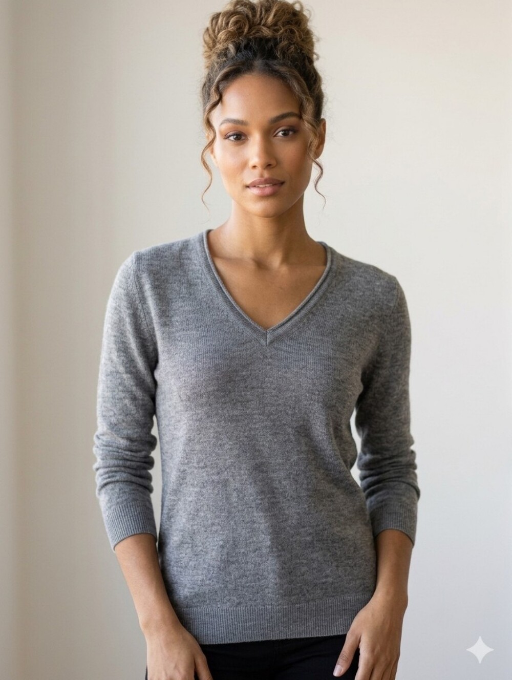 BRUNELLA GORI [Italy] Extra Fine Merino Wool V-Neck Sweater Gray | S